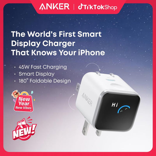 Anker Smart Display Charger, Anker Nano 45W Fast Charging USBC Charger with Smart Recognition, Built-In Care Mode, Compact with 180° Foldable Plug, for Iphone 17/16/15 Series, Macbook, Apple Watch